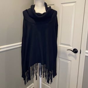 MICHAEL Michael Kors Black Cowl Turtleneck Sweater with Fringe XL